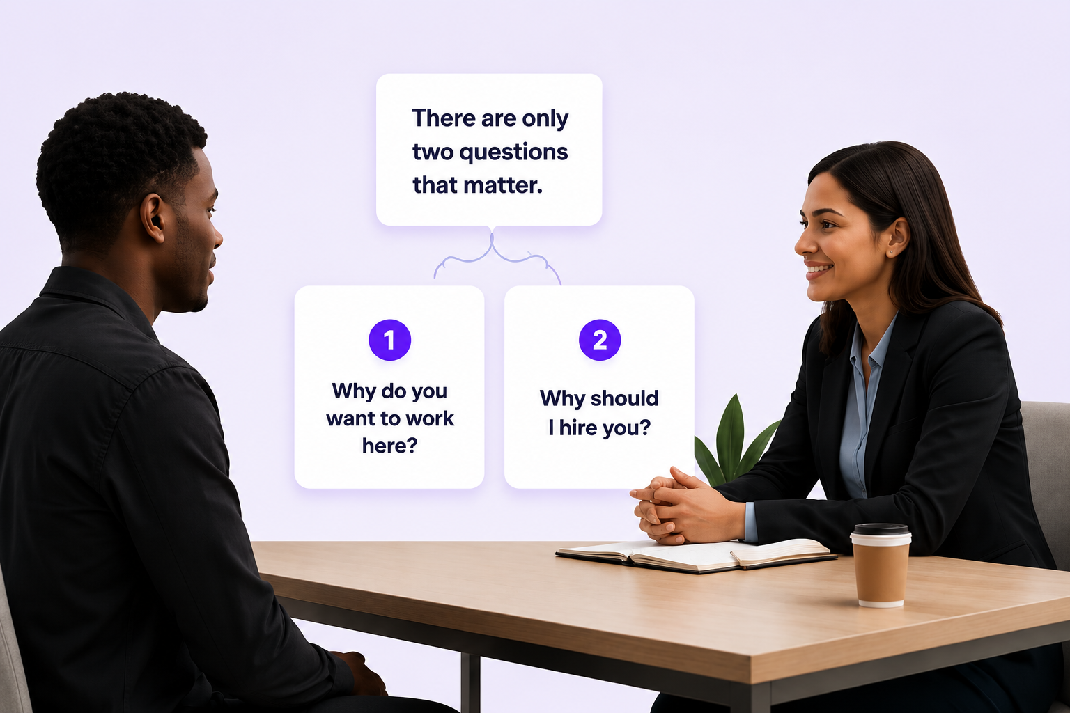 A South African job seeker in a friendly interview — the only two questions that matter: why do you want to work here, and why should I hire you?